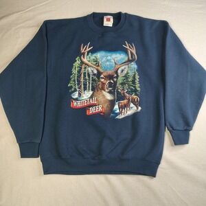 VINTAGE Whitetail Deer Sweatshirt Large Navy Blue Graphic Hunting Makers Mark